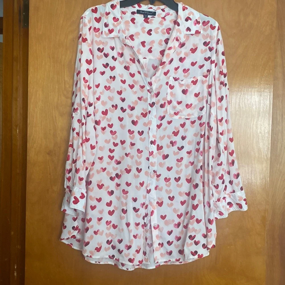 Shirt blouse in pink and red heart size 1X - Picture 1 of 5